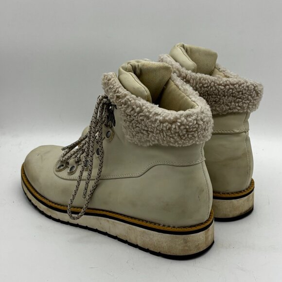 Aspen Nomad Womens Winter Boots Faux Leather Sherpa Lined Lace Up Hiking Beige - Picture 5 of 9